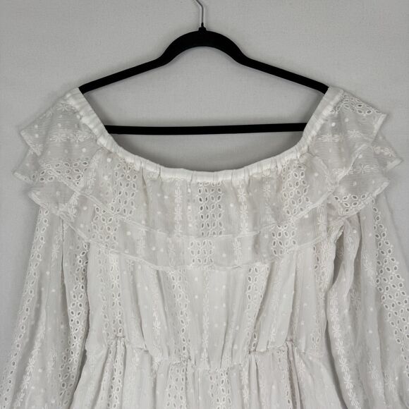 Express Romper Womens Large White Eyelet Ruffle Coquette Cottagecore Soft Girl - Picture 2 of 15